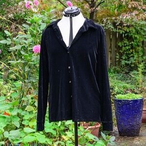 AK Anne Klein Black Velvet Vtg 90s elegant Button-up Luxe Shirt, worn once